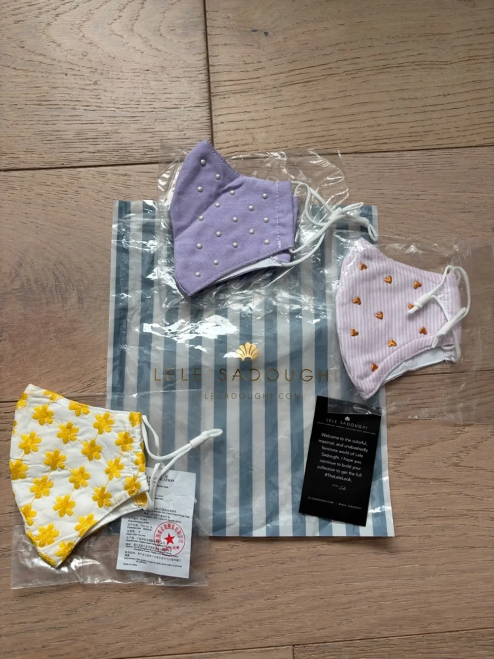 Lele Sadoughi Face Mask Trio in Lavender, Pink & Yellow
